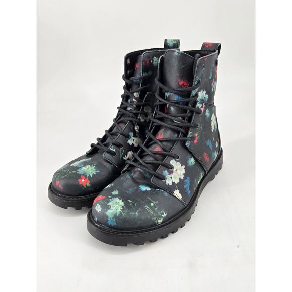 Whimsygoth Combat Volcom Go Figure Floral Lace Up Faux Leather Boots Shoes Sz 7 - Picture 4 of 14